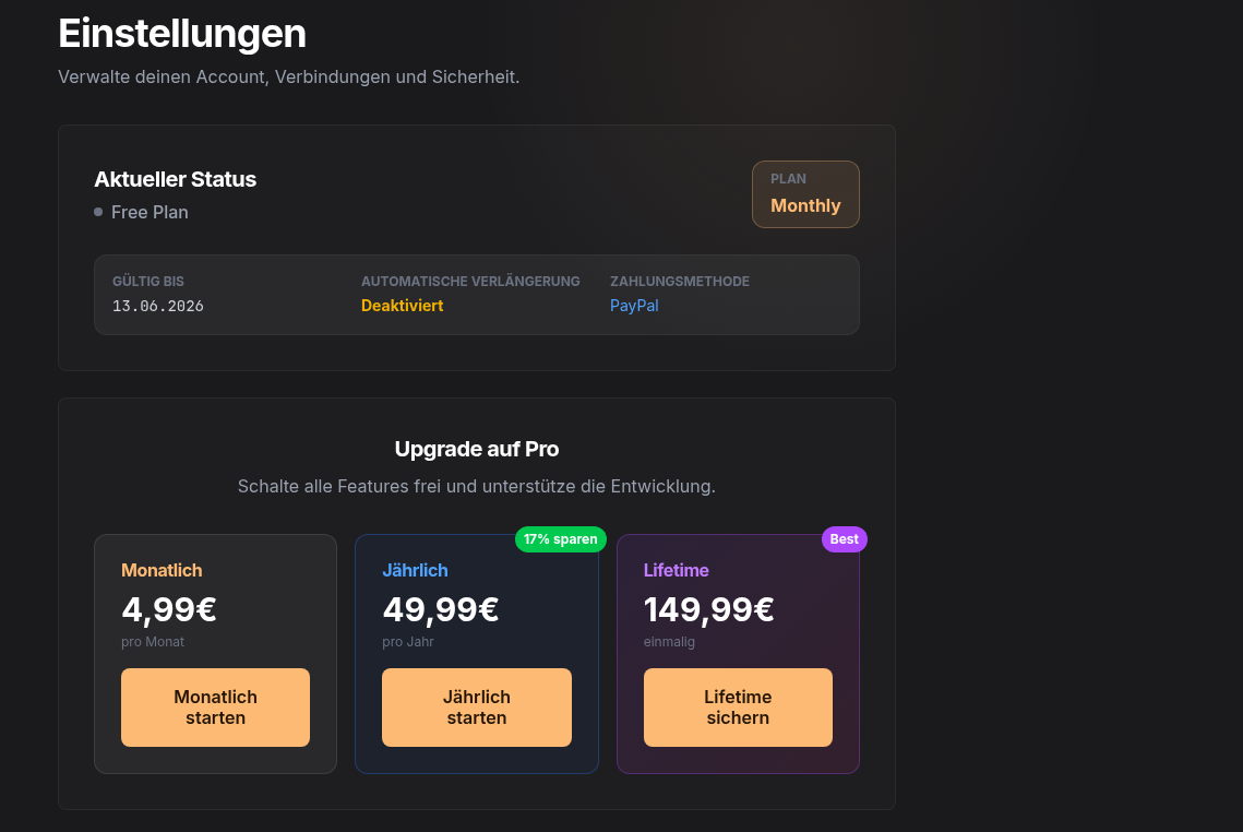 Abo-Verwaltung mit Status und Optionen