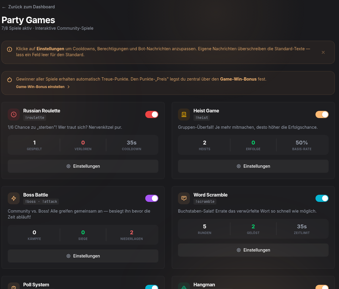 Party-Games-Übersicht mit Community-Spielen
