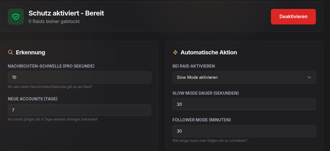 Raid-Schutz: Erkennung und automatische Aktion