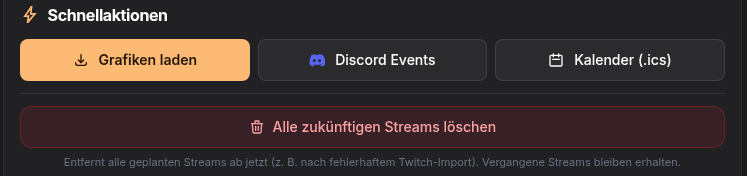Schnellaktionen mit dem Button „Alle zukünftigen Streams löschen“