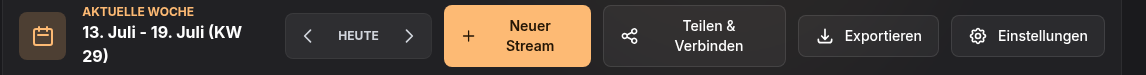 Streamplaner-Toolbar mit dem Button „Teilen & Verbinden“